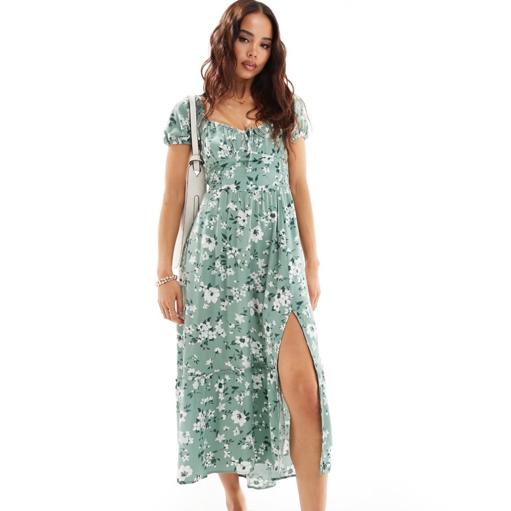 Hollister Smocked Green Floral Dress